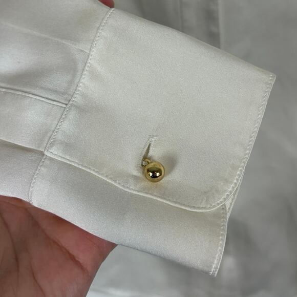 Ravella Milano Luxury Silk Satin Gold Button Down Quiet Luxury Blouse Medium - Picture 4 of 6